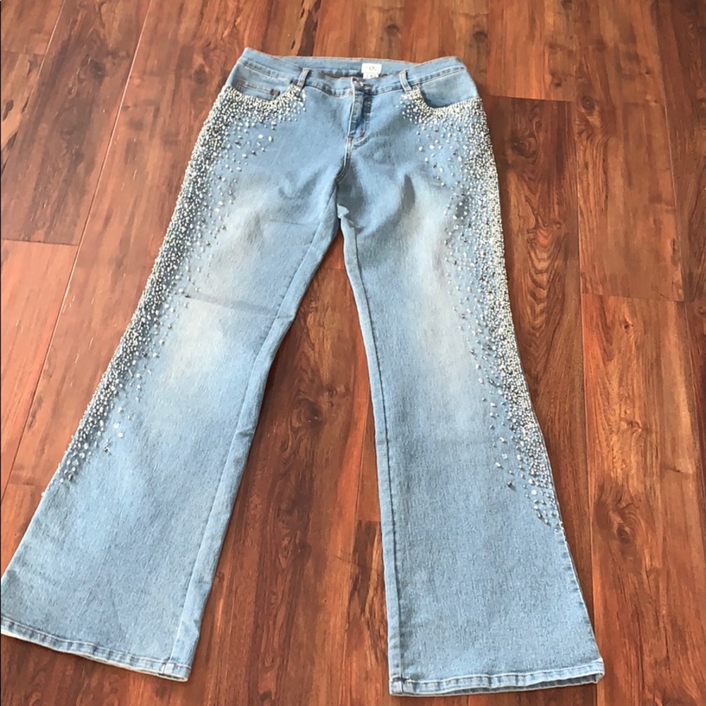 Cache wide leg rhinestone jeans 10 vintage